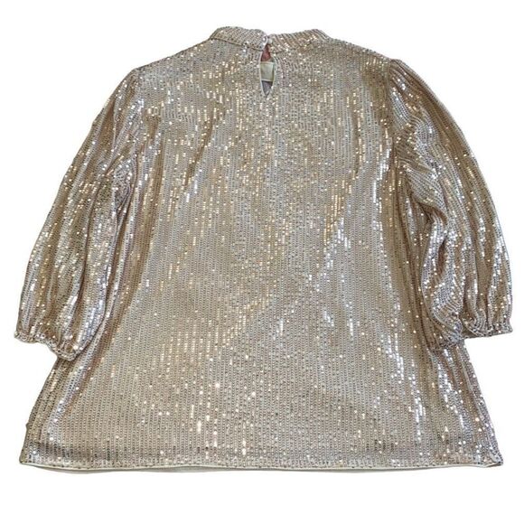 JASAMBAC NWT Sequined Blouse Standing Collar Party Top Date Night Rose Gold 2X - Picture 3 of 14